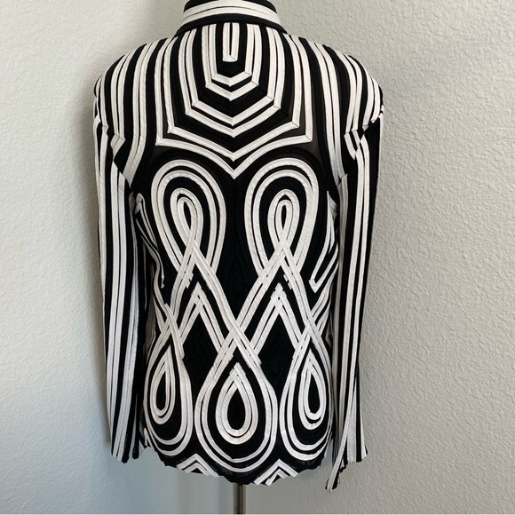 Alexandra Rosati Designer 2 Pc Black White Mesh Geometric 3D Jacket & Top SZ 10 - Picture 3 of 15